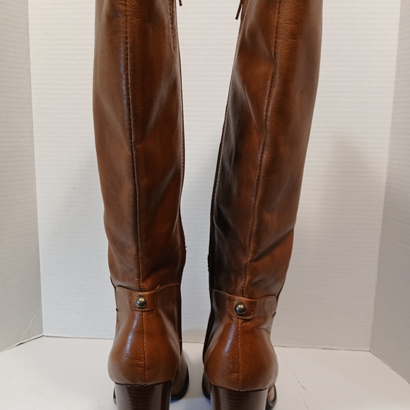 Brown Leather Heeled Boots, Liz And Co, Funky Sexy Fun Vibe,4 Inch Heel Size 8.5 - Picture 4 of 15